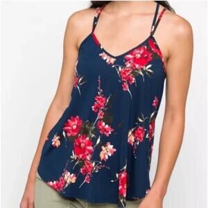 Papermoon Women's Navy Floral Basima Crossback Straps Top Size 2X